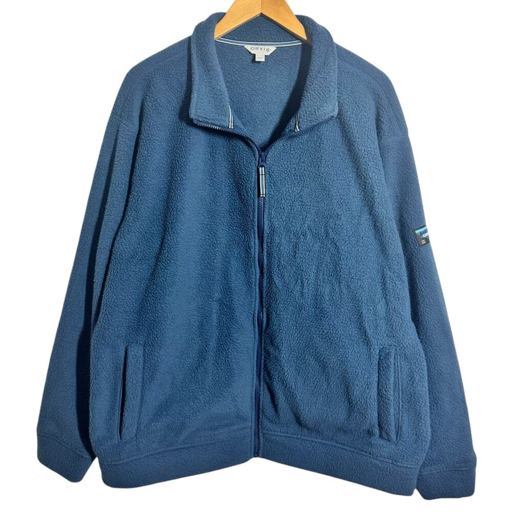 Orvis Jacket Men XL Full Zip Fleece Blue Logo Patch Gorpcore Outdoor Hiking Coat